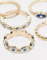 Фото #2 товара ASOS DESIGN pack of 5 rings with mixed eye design in gold tone