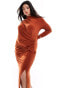 Фото #2 товара ASOS DESIGN Curve one sleeve maxi dress with slashed front cut out in rust