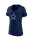 ფოტო #3 პროდუქტის Women's Navy Dallas Cowboys Icon Primary Team Logo V-Neck T-shirt