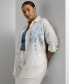 ფოტო #1 პროდუქტის Plus Size Linen Floral Roll-Tab Shirt