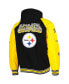ფოტო #3 პროდუქტის Men's Black Pittsburgh Steelers Defender Raglan Full-Zip Hoodie Varsity Jacket