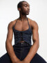 COLLUSION denim look halter neck top in dark blue