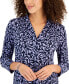 Фото #3 товара Women's Printed 3/4 Sleeve V-Neck Top, Created for Macy's