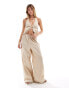 Фото #3 товара Miss Selfridge poplin halter cami top in beige pinstripe co ord