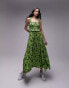 Фото #1 товара Topshop shirred pinny midi dress in green and black floral