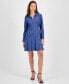 ფოტო #1 პროდუქტის Women's Pleated-Skirt Open-Collar Long-Sleeve Dress