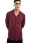 ASOS DESIGN long sleeve rib jersey shirt with revere in burgundy