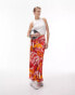 Topshop orange floral print bias maxi skirt in multi