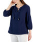 Фото #1 товара Women's Cotton Gauze Tasseled Lace-Up Top, Created for Macy's