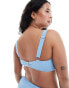 South Beach Curve jacquard crinkle knot front bikini top in cornflower blue