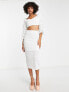 Фото #3 товара In The Style x Yasmin Devonport exclusive lace frill sleeve detail crop top co-ord in white