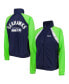 ფოტო #5 პროდუქტის Women's College Navy and Neon Green Seattle Seahawks Confetti Raglan Full-Zip Track Jacket