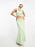 Фото #2 товара Aria Cove satin fishtail maxi skirt co-ord in sage green
