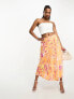 Vero Moda Petite satin midi skirt in orange abstract print