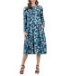 Women's Print Long Sleeve Pleated Midi Dress Голубой, Small - фото #1