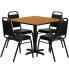 36'' Square Natural Laminate Table Set With 4 Black Trapezoidal Back Banquet Chairs