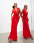 ASOS EDITION satin statement cowl neck maxi dress in red Красный, 46 - фото #3