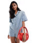 ASOS DESIGN denim boxy shirt playsuit in blue stripe Голубой, 38 - фото #1