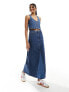 Фото #1 товара Something New Denim maxi skirt with contrast split front pannel co-ord in medium blue wash