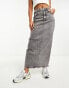 ASOS DESIGN denim maxi skirt with split hem in washed grey