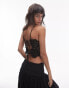 Topshop premium knitted crochet style halter top with beads in black