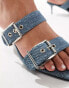 Truffle Collection kitten heel double buckle strap mules in denim