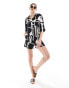 Vero Moda boxy cropped shirt co-ord in abstract mono print