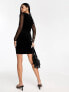 New Look mesh top velvet mini dress in black