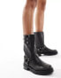 Glamorous harness biker boots in washed grey