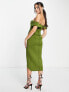 ASOS DESIGN off shoulder corset midi dress in olive