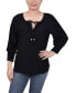 Фото #1 товара Petite Button Front 3/4 Sleeve Blouse