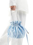 True Decadence pouch bag with chain strap in light blue satin