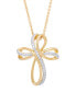 ფოტო #1 პროდუქტის Two Tone Diamond Accent Ribbon Cross Pendant 18" Necklace