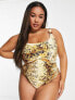 Фото #5 товара River Island Plus underwire mesh snake swimsuit in amber