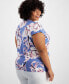 Фото #2 товара Plus Size Floral-Print Lace-Up-Neck Top, Created for Macy's