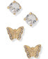 ფოტო #1 პროდუქტის Gold-Tone 2-Pc. Set Crystal Butterfly Stud Earrings