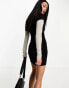 ASOS DESIGN 2 in 1 long sleeve ribbed overlay mini dress in black and grey