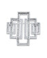 Art Deco Large Rectangular Pave Cubic Zirconia Brooch Pin For Women Silver Tone Rhodium Plated Brass