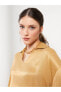Polo Yaka Düz Uzun Kollu Saten Kadın Bluz