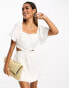 Фото #1 товара French Connection flutter sleeve mini dress with open back in white linen