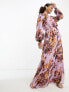 Фото #1 товара ASOS DESIGN elasticated neck trapeze maxi dress with tie waist and shirred cuff in bold floral print