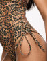 Фото #2 товара ASOS DESIGN Fuller Bust plunge rib swimsuit with lace up side detail in leopard animal print