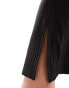 Vila ribbed midi skirt with split in black