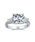 ფოტო #1 პროდუქტის Antique Style 3CT CZ Baguette Side Stones Solitaire Square Brilliant Princess Cut Engagement Ring For Women Milgrain Filigree Band Sterling Silver