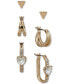 Gold-Tone 3-Pc. Set Crystal Heart Stud & Hoop Earrings