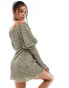 ASOS DESIGN plisse lace bardot mini dress with puff sleeve in sage green