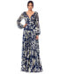 Petite Metallic Print Blouson-Sleeve Gown