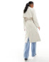 Pieces belted trench coat in stone