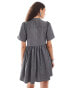 Ghospell bow detail shirt mini dress in mono Черный, M Plus - EU 40 - фото #4