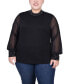 Фото #1 товара Plus Size Long Mesh Sleeve Pullover Top with Jewels